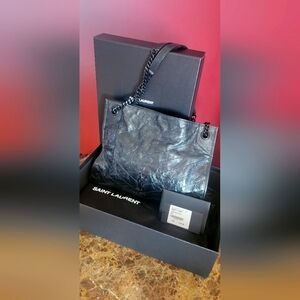 YSL Niki Tote; Leather Handbag. BLACK